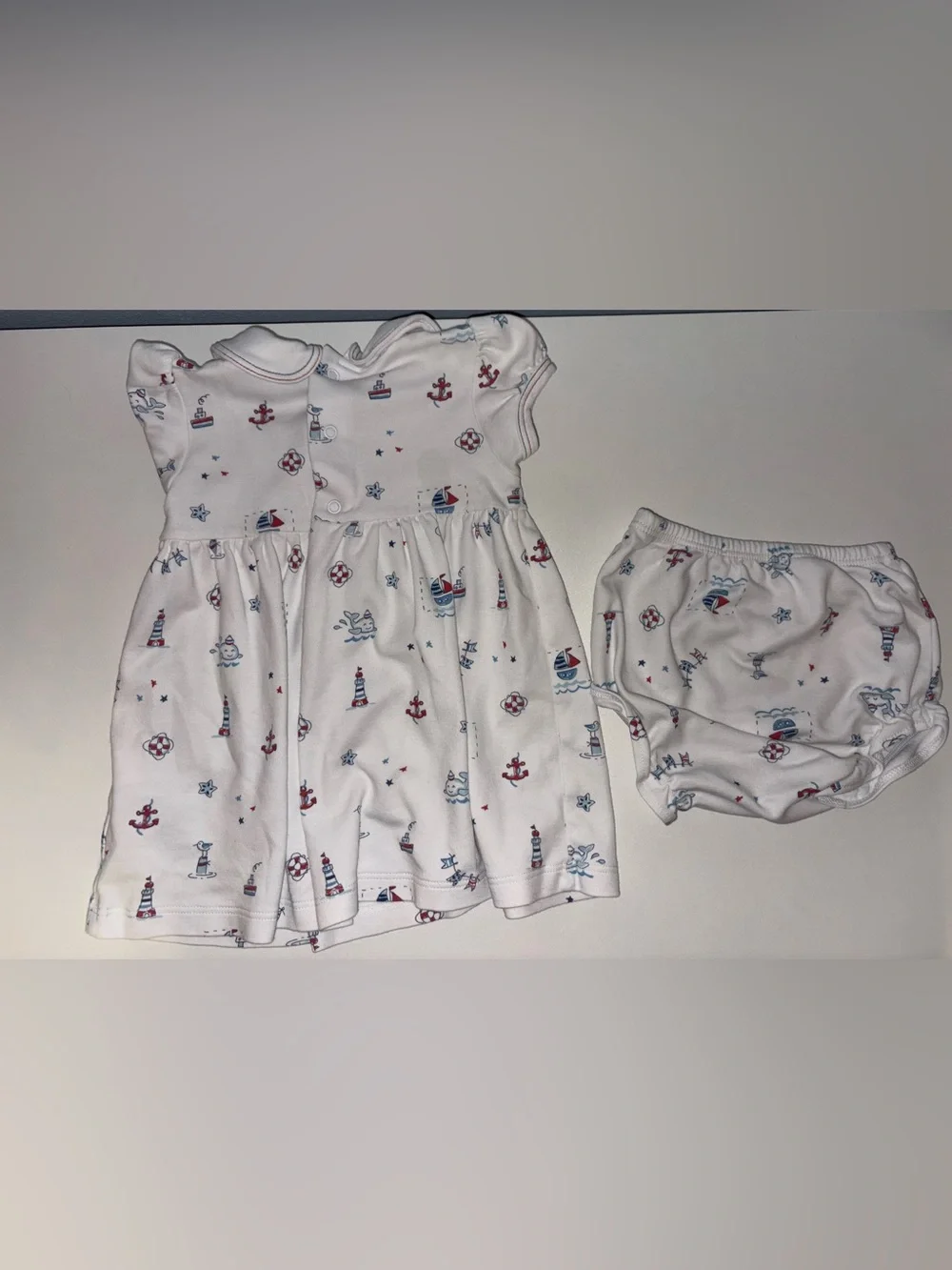 Kissy Kissy White Nautical Print Baby Dress & Bloomer Set